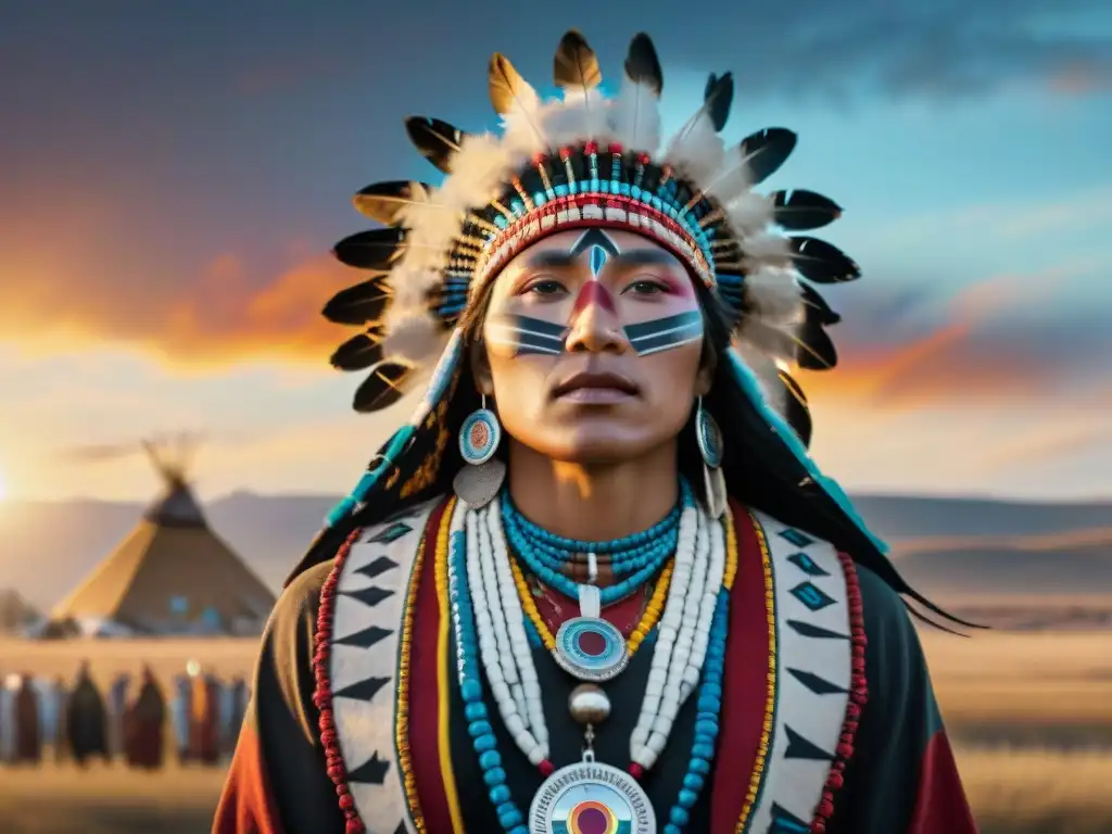 Activismo ambiental de los Sioux: grupo de activistas Sioux de Standing Rock en un paisaje impresionante al atardecer