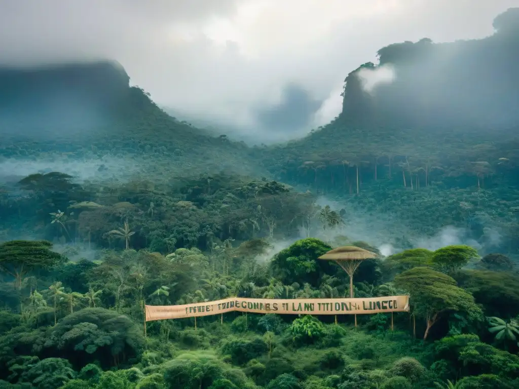 Activismo indígena en la selva: Comunidad con atuendos tradicionales protesta pacíficamente en exuberante selva del Congo