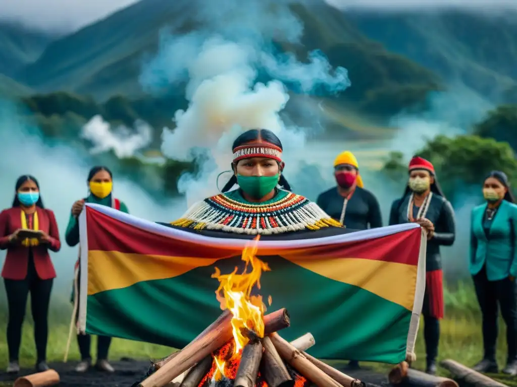 Activistas indígenas reunidos alrededor de un fuego sagrado en la lucha por tierras sagradas en América