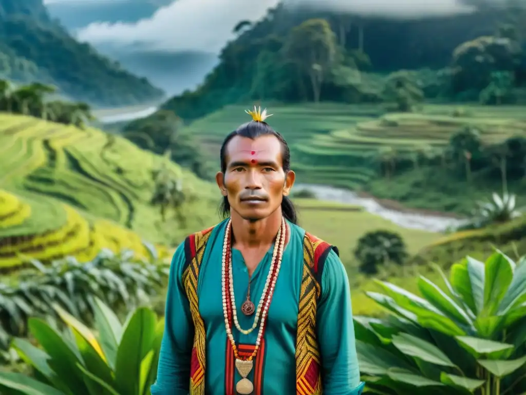 Un agricultor indígena en la selva amazónica practica técnicas agrícolas sostenibles