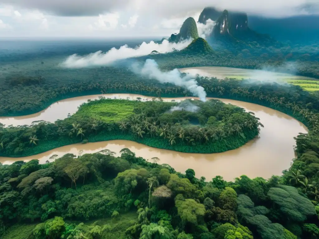 Una aldea indígena remota en la exuberante selva del Amazonas