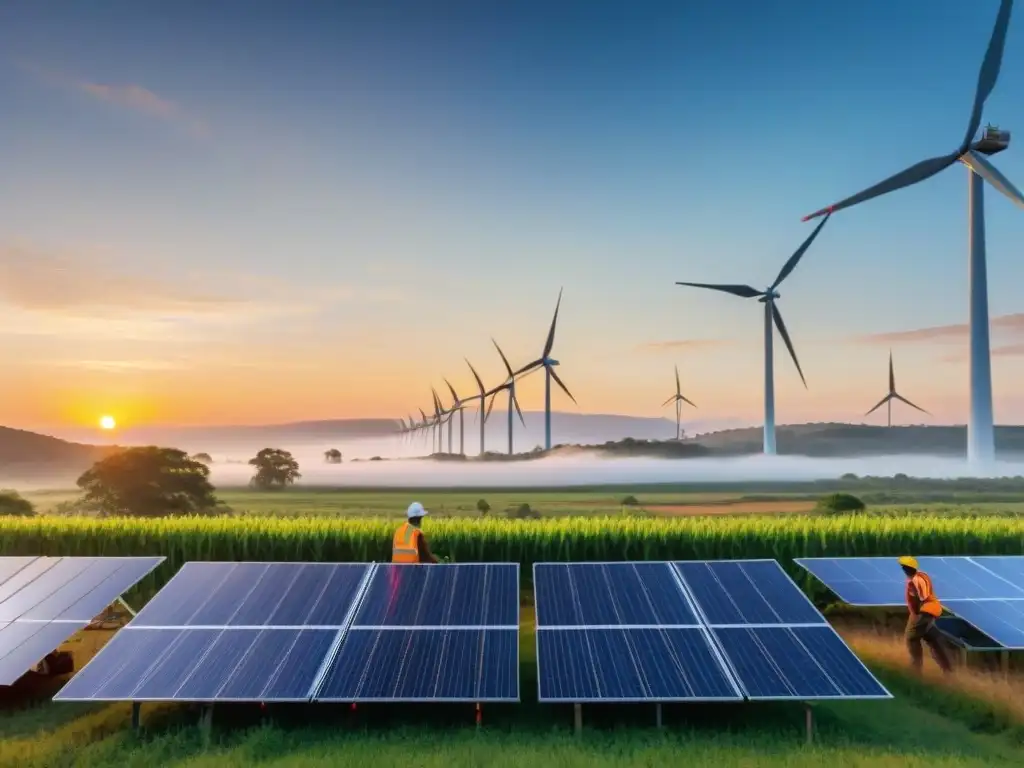 Alianza de energías renovables y comunidades indígenas en un amanecer vibrante y esperanzador