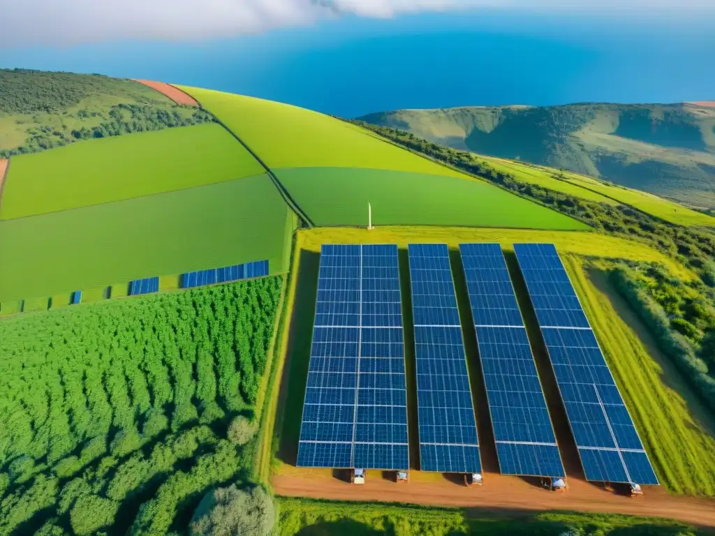 Alianzas energías renovables comunidades indígenas: Diálogo entre comunidad indígena y expertos en energía renovable, con paneles solares al fondo