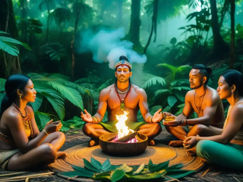 Un chamán amazónico realiza un ritual de Ayahuasca en la selva