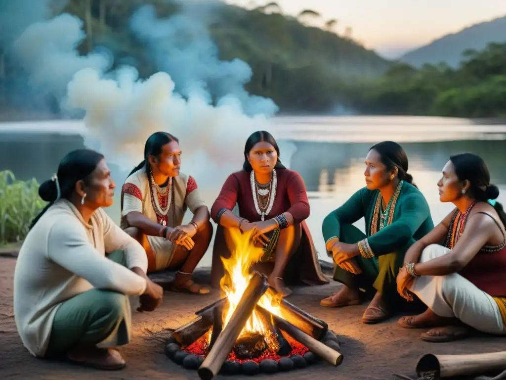 Conversación sobre conservación ambiental en comunidad indígena alrededor de fogata