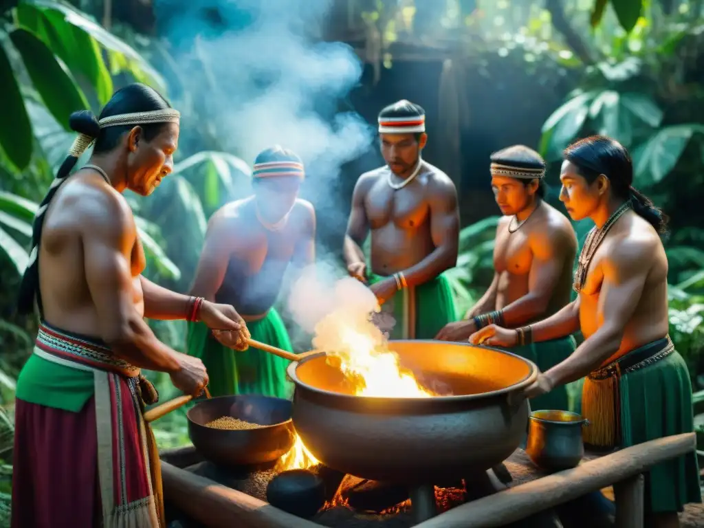 Celebración ancestral de la comunidad cimarrona preparando la bebida tradicional cimarrona indígena en la selva tropical