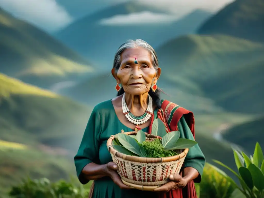 Una anciana indígena muestra su fuerza y conexión con la tierra ancestral en las montañas