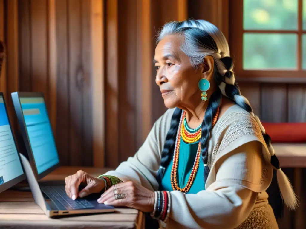 Una anciana indígena aprende lenguaje nativo en plataforma digital