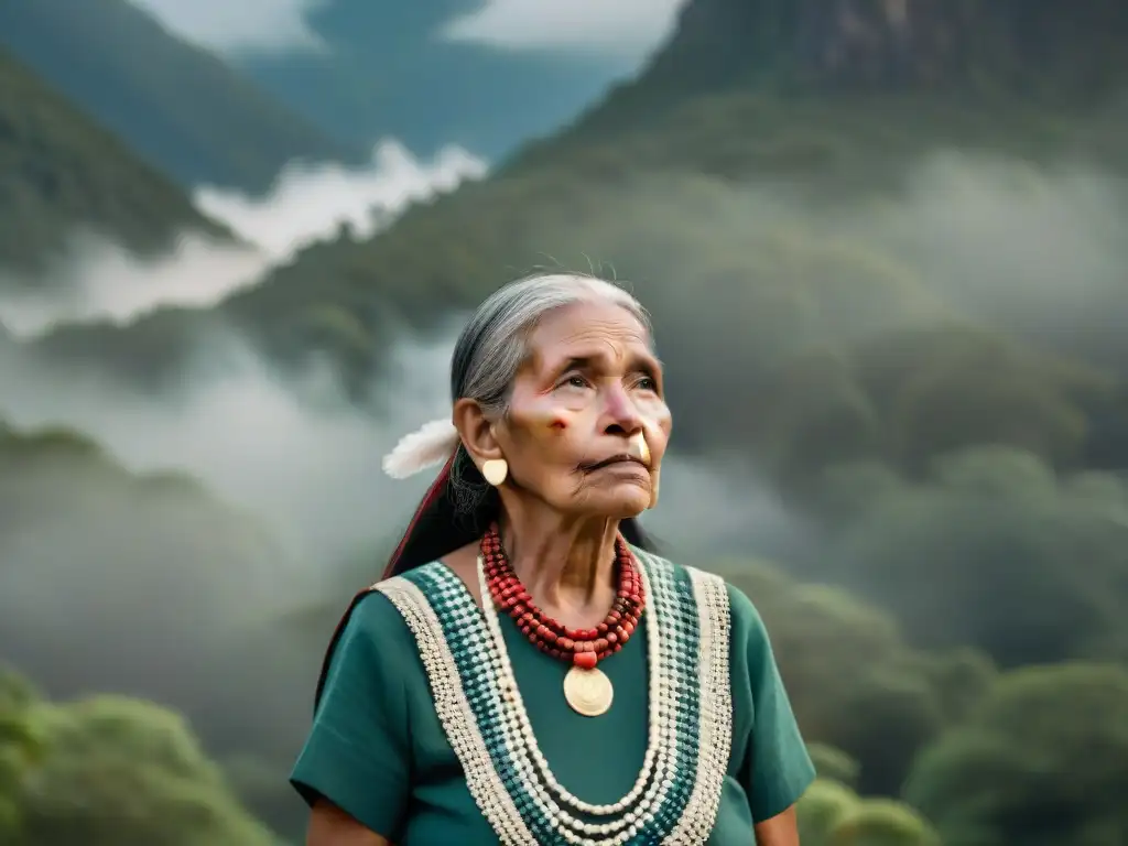 Guardiana de sabiduría: transmisión de tradiciones indígenas Anciana indígena transmite sabiduría a niños en la selva, representando la importancia de preservar tradiciones indígenas