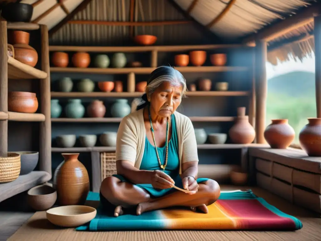 Guardiana de historias: preservando la tradición Una anciana indígena preserva relatos digitales en su lengua nativa en una humilde choza