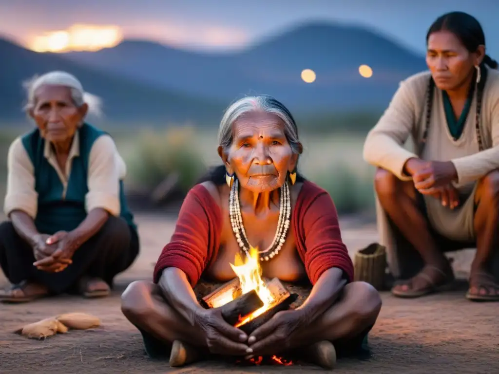 Anciana indígena comparte sabiduría ancestral alrededor del fuego