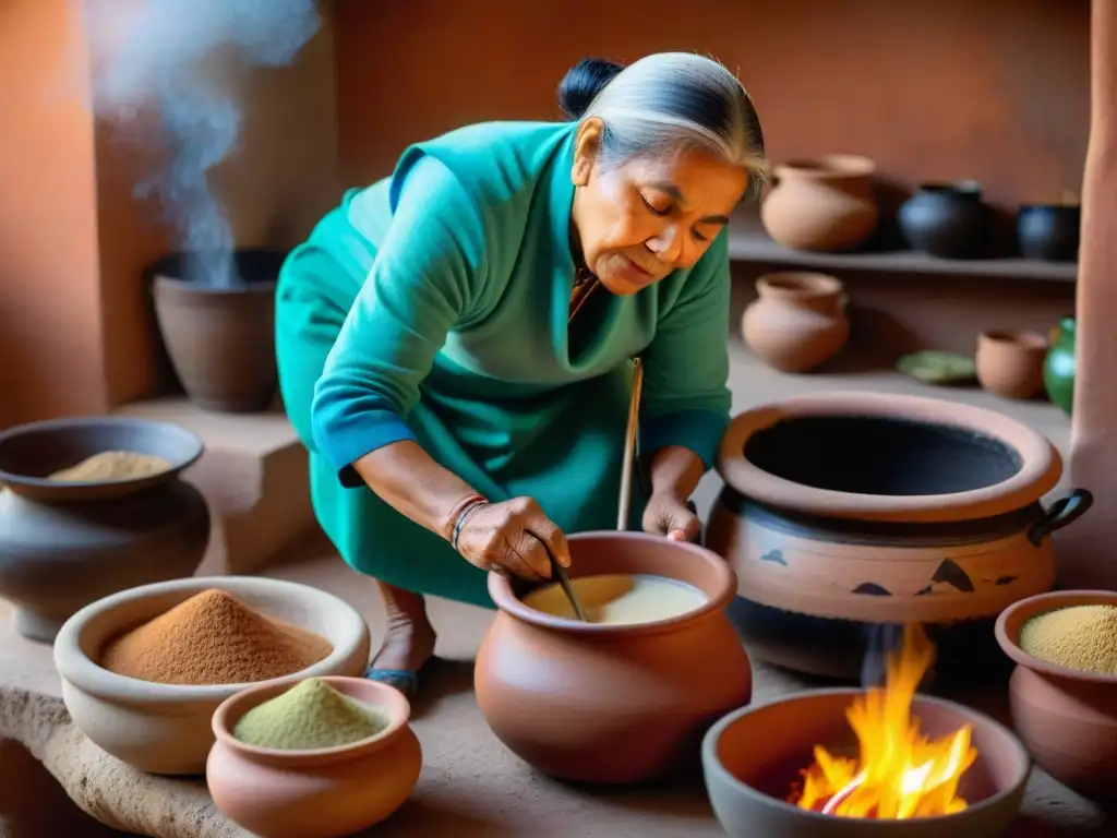 Una anciana mexicana prepara atole en cocina tradicional, reflejando la historia del atole mexicano