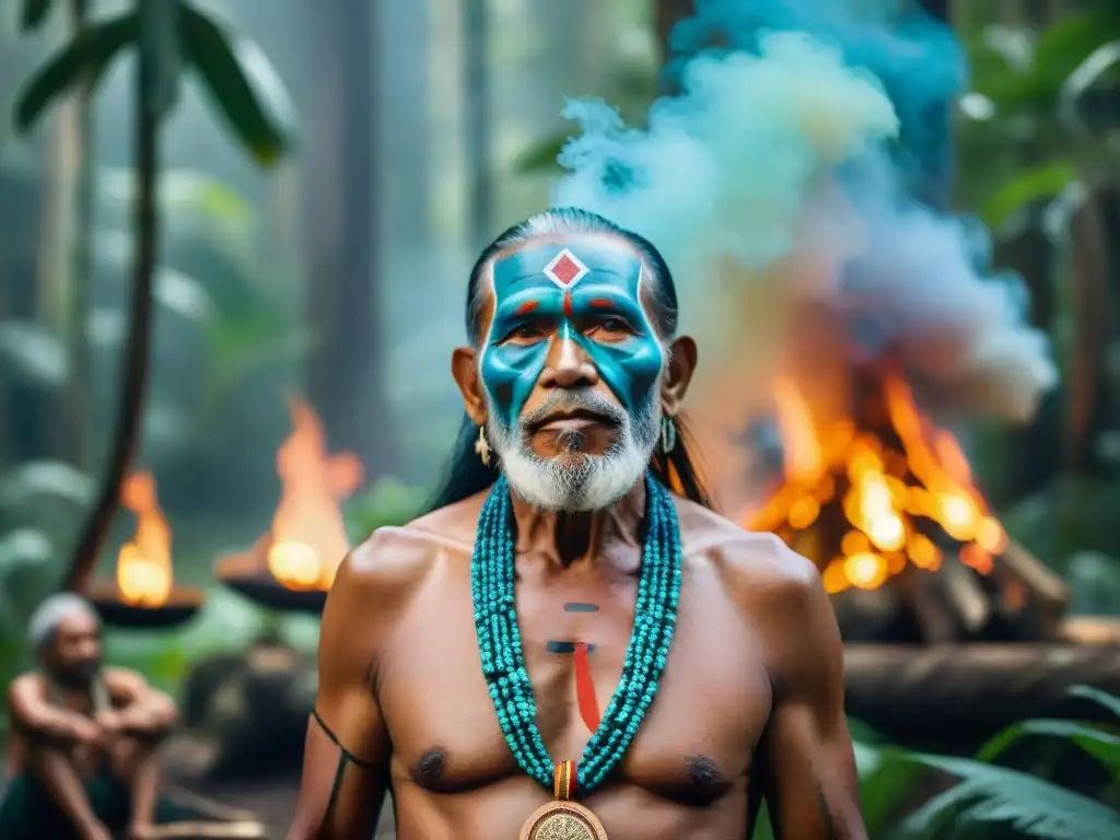 Un anciano chamán indígena lidera ceremonia curativa en la selva