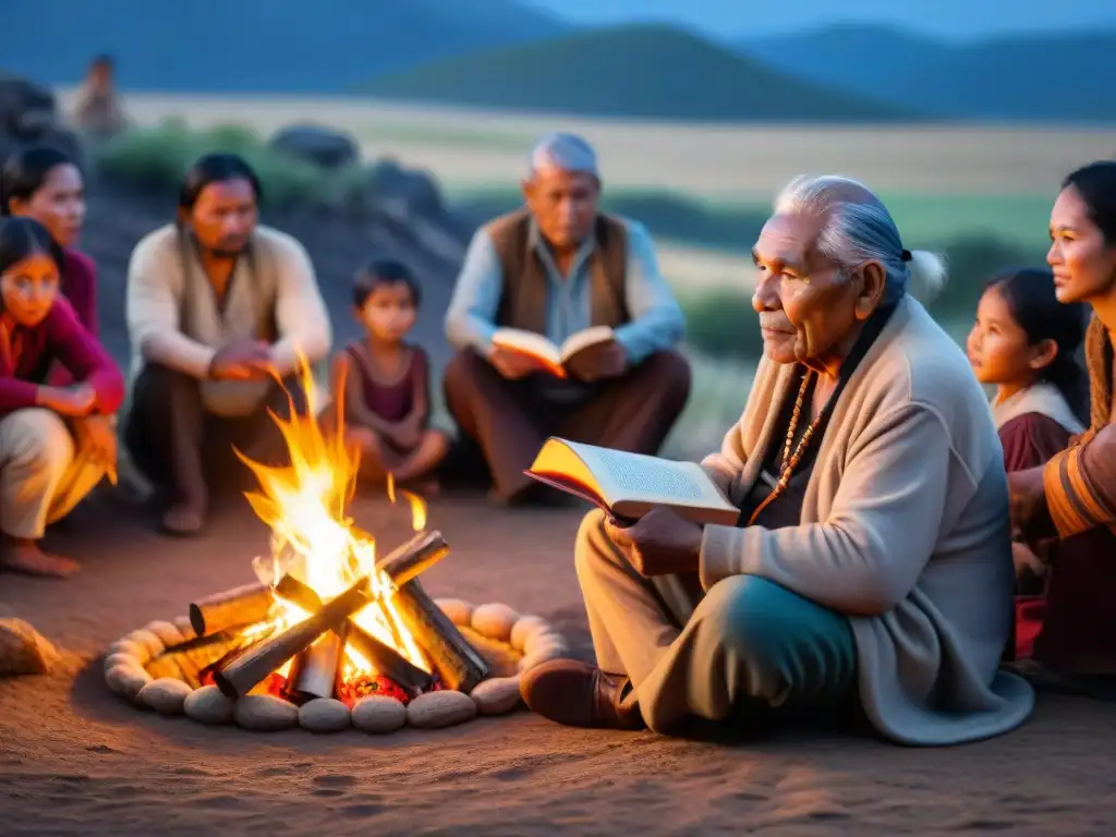 Un anciano narrador indígena cautiva a su audiencia con historias ancestrales junto al fuego