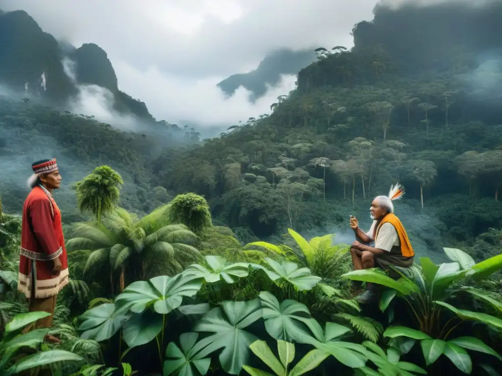 Ancianos indígenas en la selva, dialogando con científicos entre tecnologías ancestrales y modernas para conservación