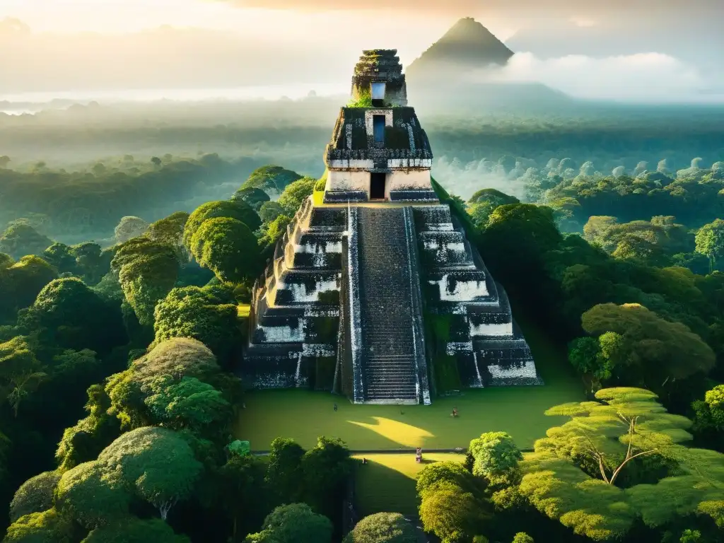 Las antiguas ruinas mayas de Tikal emergen entre la exuberante selva verde, evocando las enseñanzas ancestrales culturas indígenas