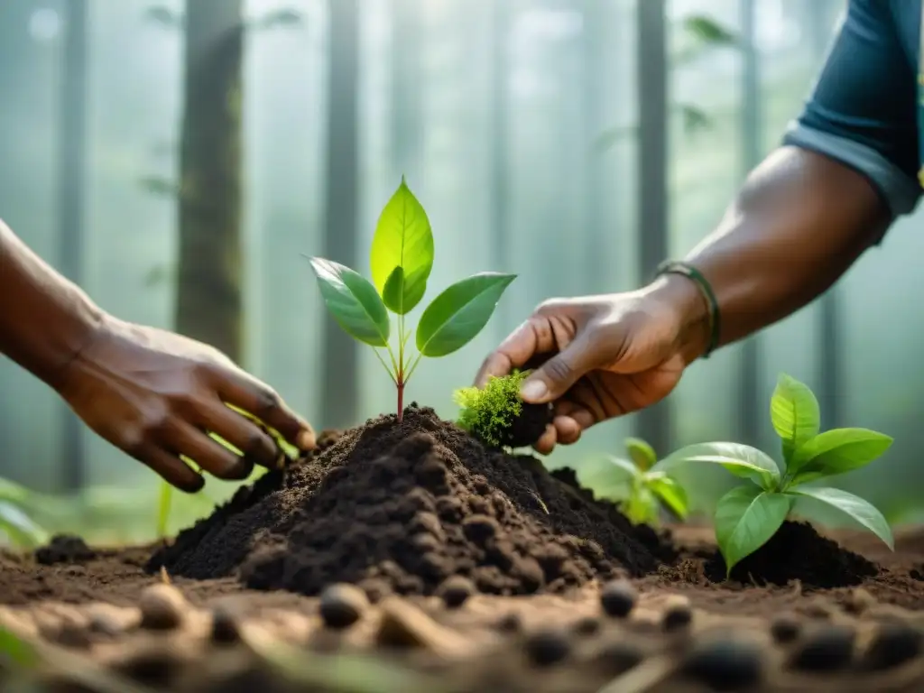 Reforestación indígena para la restauración: Comunidad plantando árboles en bosque exuberante