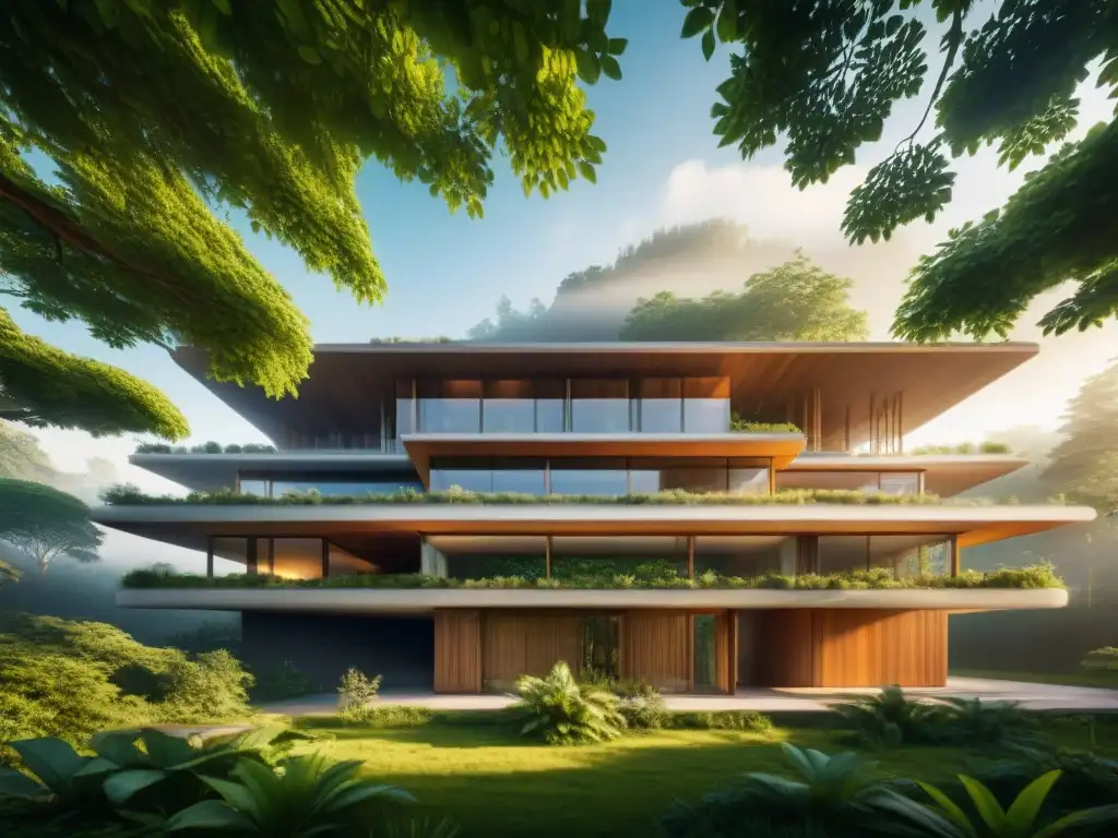 Arquitectura indígena inspirada en la naturaleza: estructura moderna fusionada con el bosque, luz y sombra