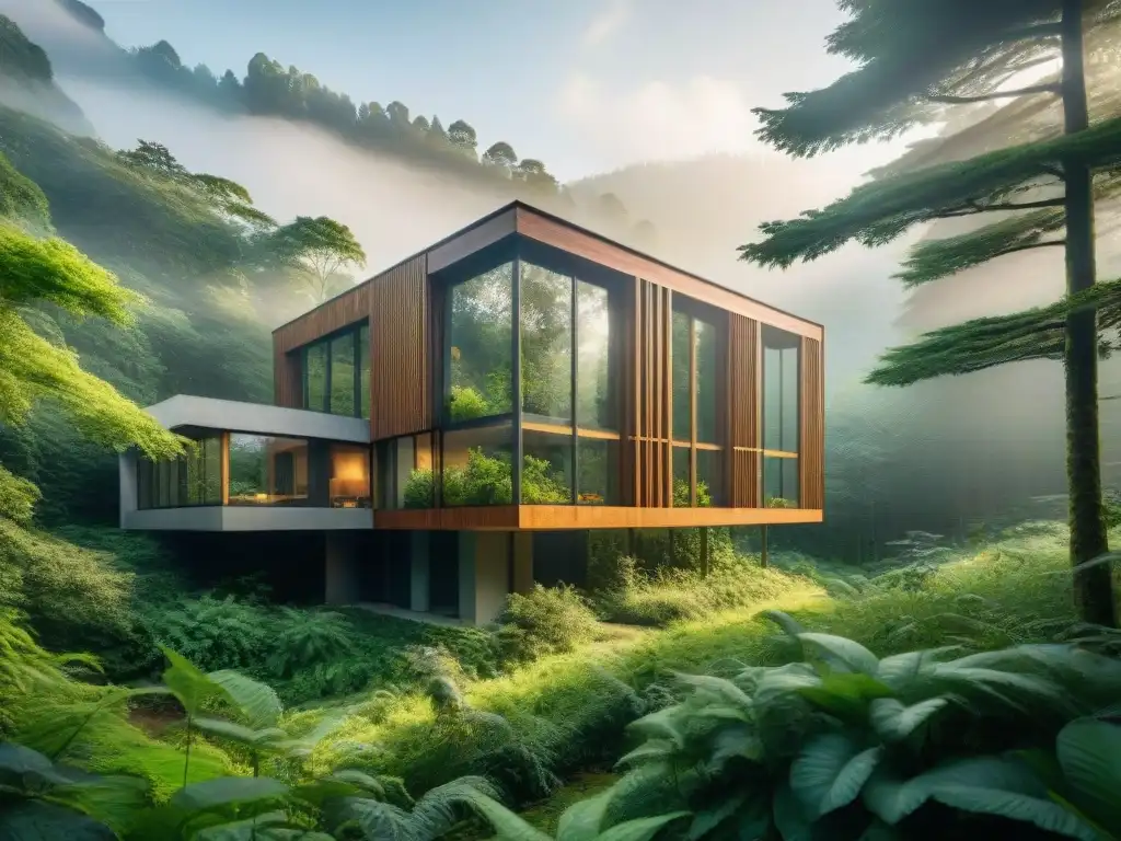 Arquitectura indígena inspirada en la naturaleza se fusiona con el bosque, destacando la armonía entre lo humano y lo natural