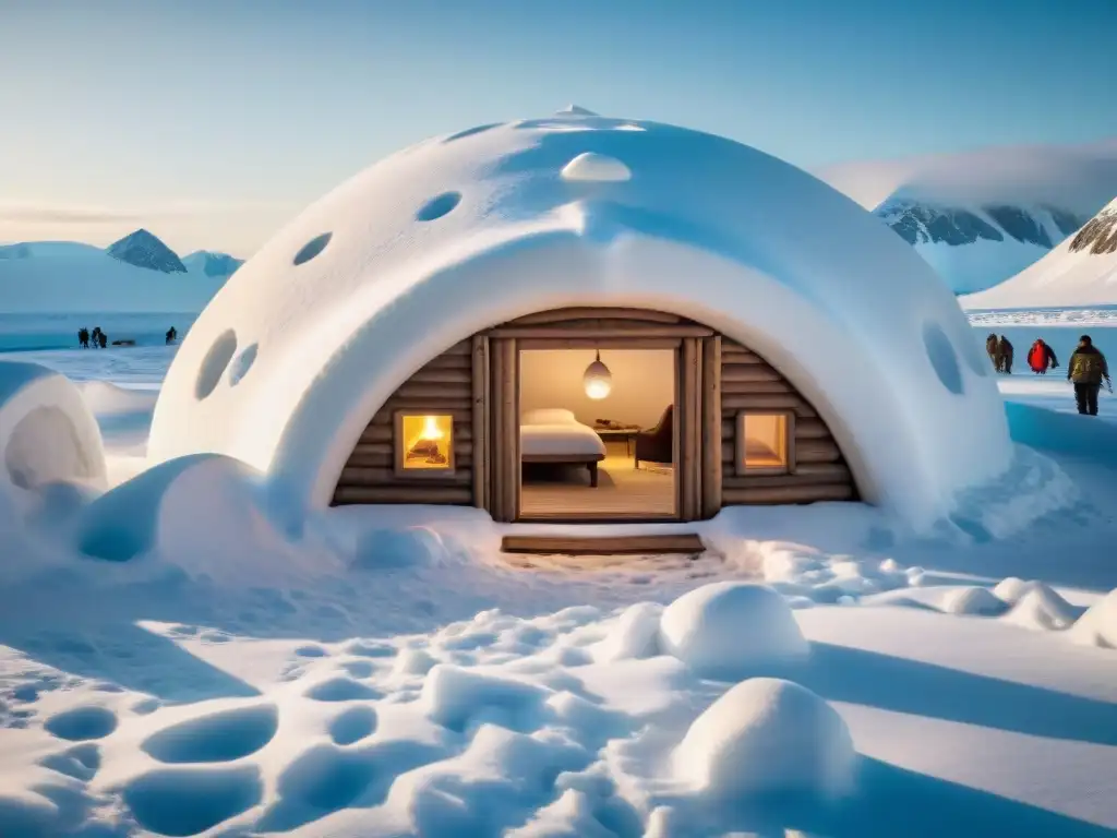 Arquitectura tradicional de los Inuit: un iglú inuit detallado, con texturas de nieve y luz natural