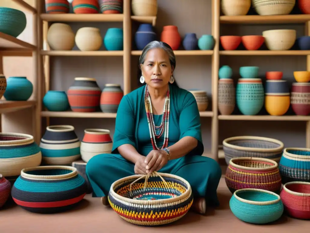Artesano indígena tejiendo cestas: detalle y tradición Arte cestería indígena reconocer: hábil artesano tejendo cestas, inmerso en la tradición y la concentración