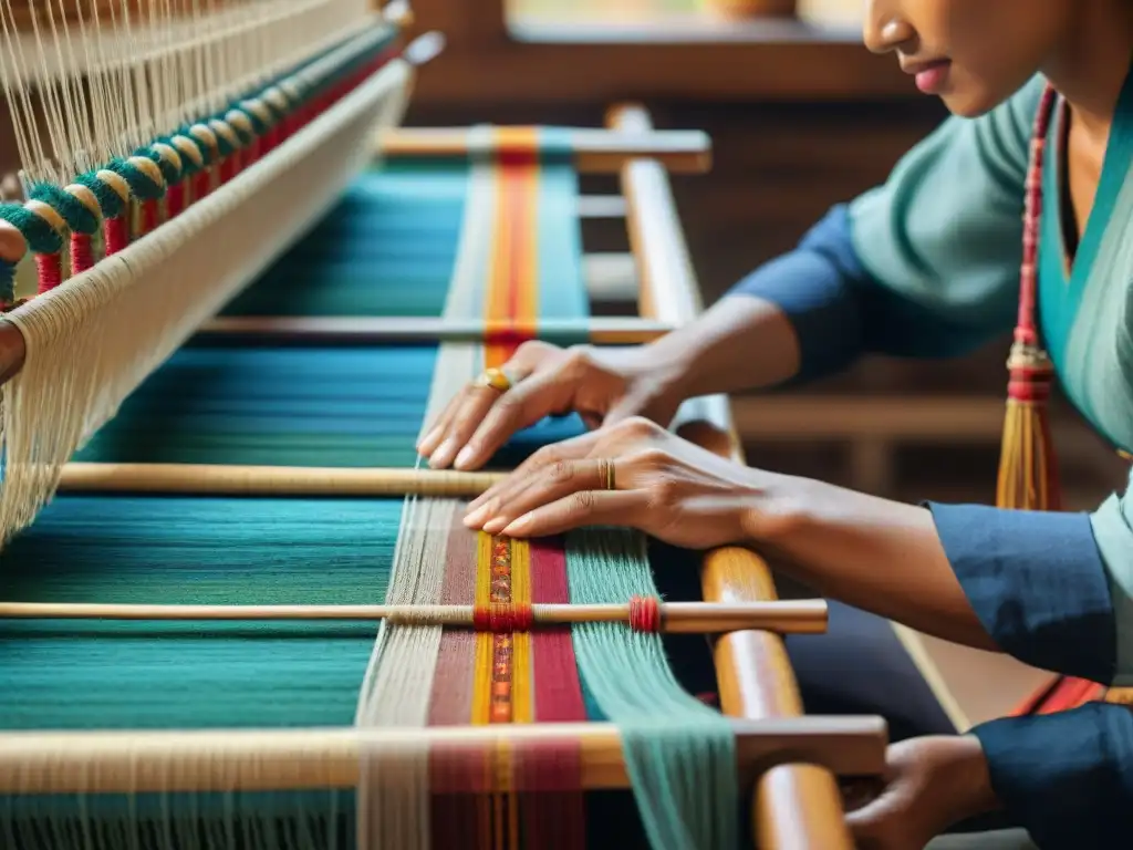 Arte indígena en cada puntada: textiles vibrantes tejidos a mano en telar tradicional, reflejo de moda y tradición