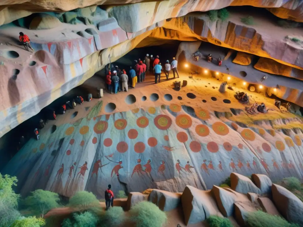 Arte rupestre indígena documentado por drones: pinturas detalladas en cueva, colores vibrantes y tradiciones ancestrales cobran vida