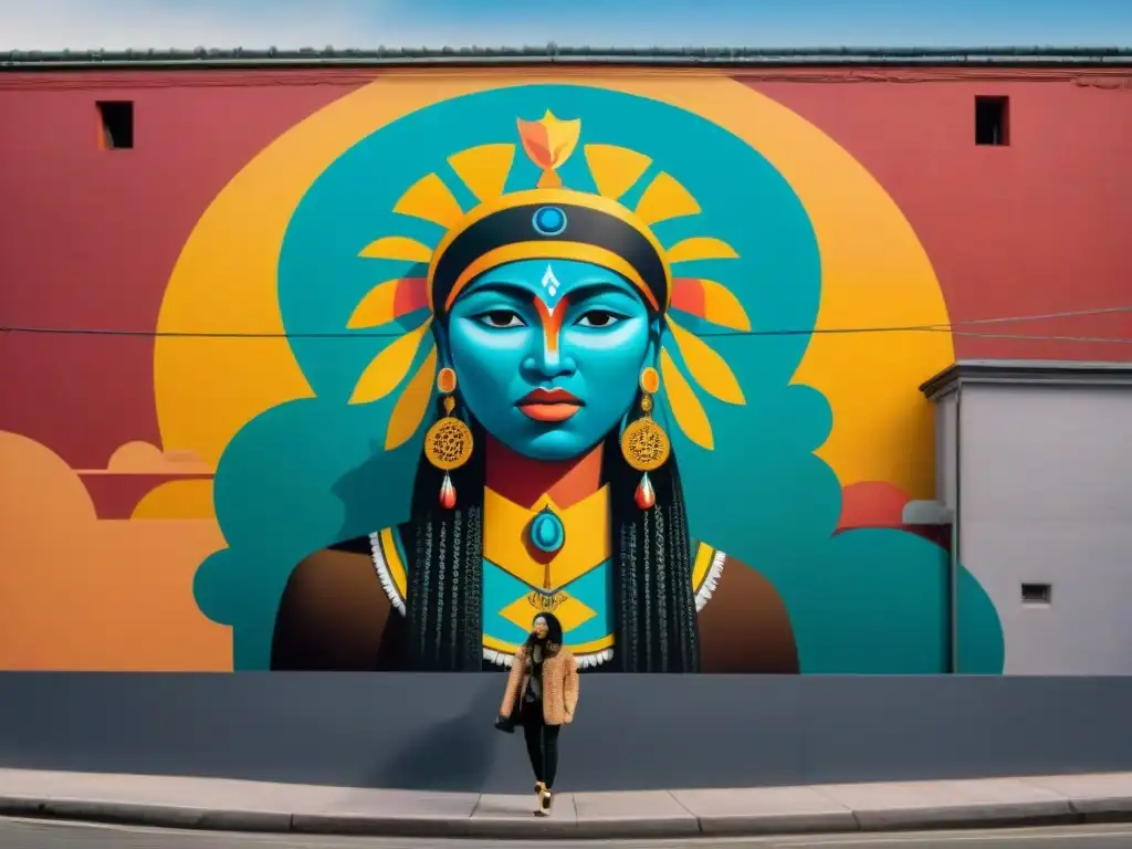 Arte urbano indígena con mensajes de identidad y resiliencia en mural vibrante de la ciudad