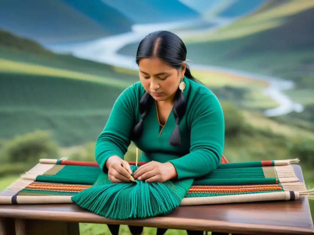 Artesana Mapuche tejiendo textil tradicional con tintes naturales en Patagonia, Lecciones de sostenibilidad culturas originarias