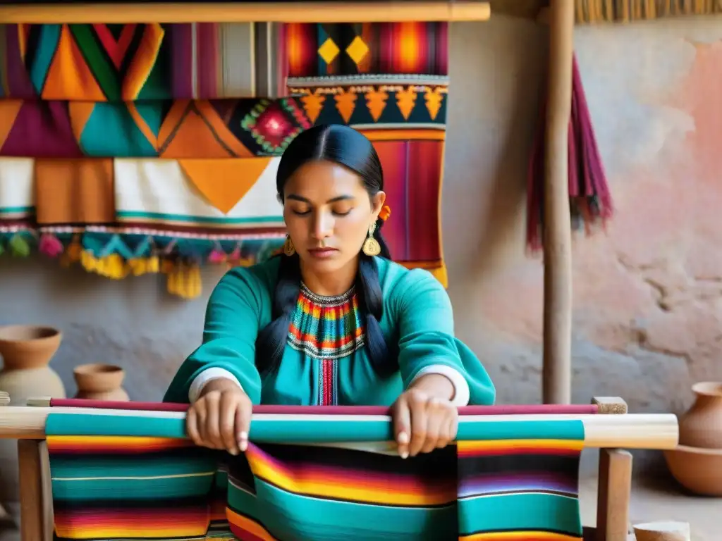 Una artesana zapoteca en Oaxaca teje textiles coloridos con técnicas ancestrales en su taller