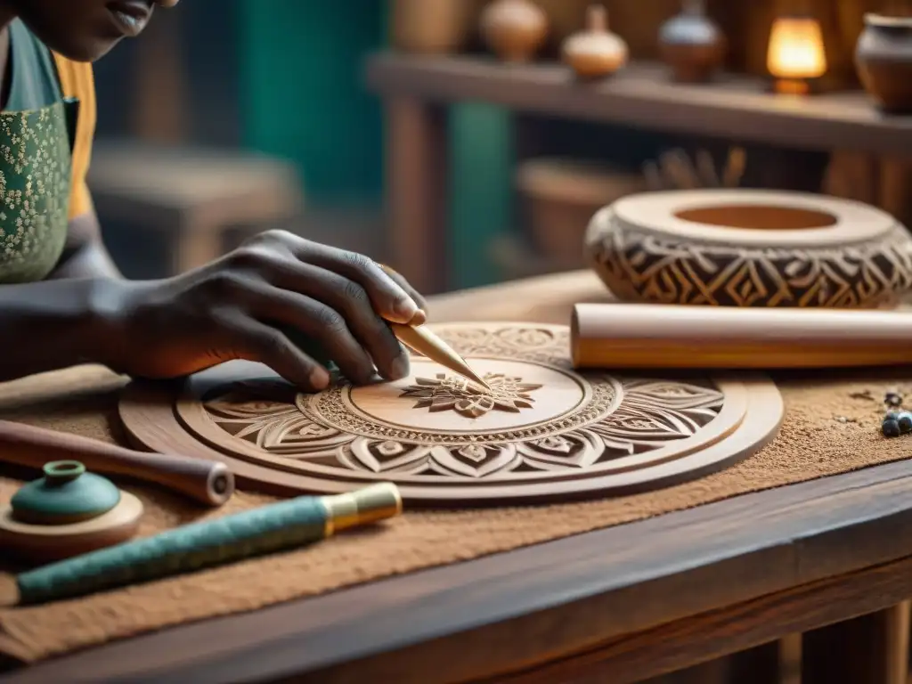 Un artesano tallando un ajayu, instrumento de viento de los pueblos originarios, en un taller lleno de historia y tradición