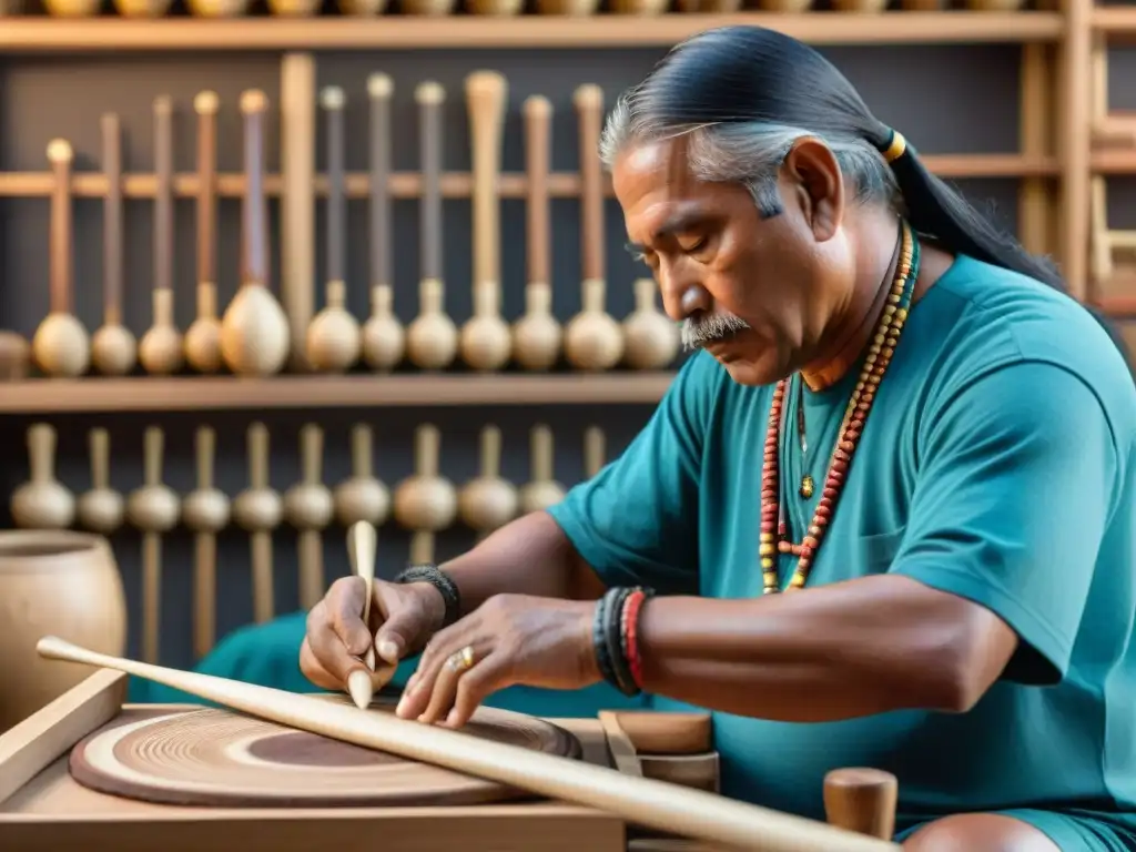 Un artesano experto crea instrumento musical indígena con talleres instrumentos musicales indígenas