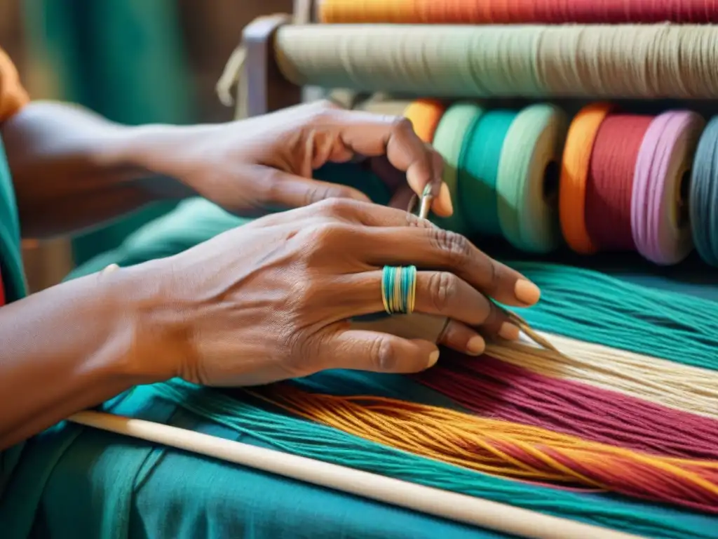 Un artesano indígena revitaliza el arte textil con maestría, entre hilos vibrantes y herramientas desgastadas