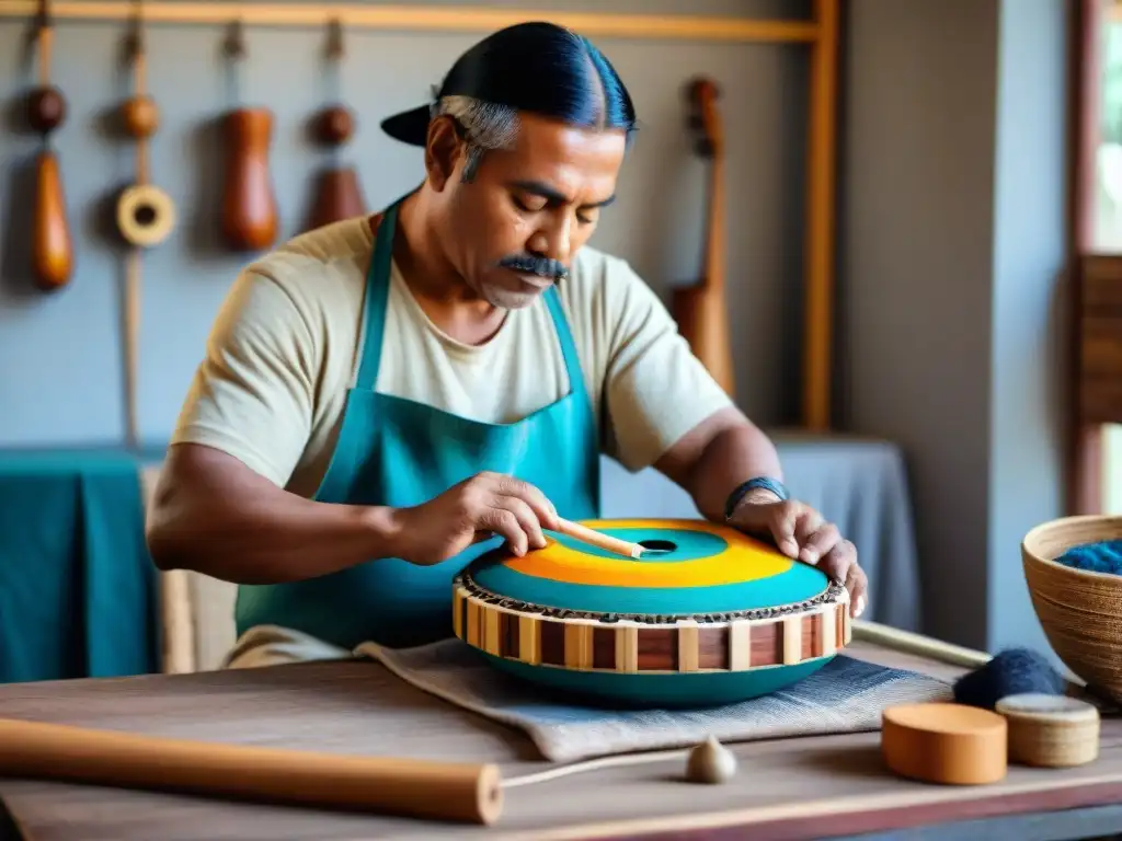 Un artesano indígena crea instrumentos musicales sostenibles en su taller tradicional