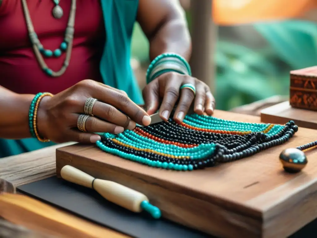 Un artesano indígena crea joyería contemporánea con habilidad, fusionando tradición y tendencias actuales