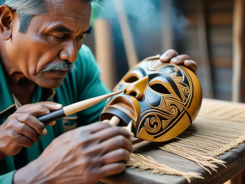 Un artesano indígena tallando madera con destreza y tradición