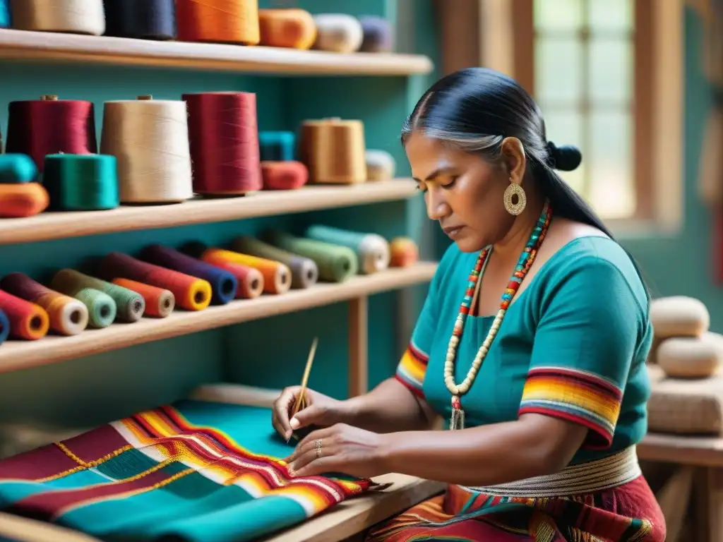 Artesanos indígenas preservando la espiritualidad al crear coloridas prendas tradicionales