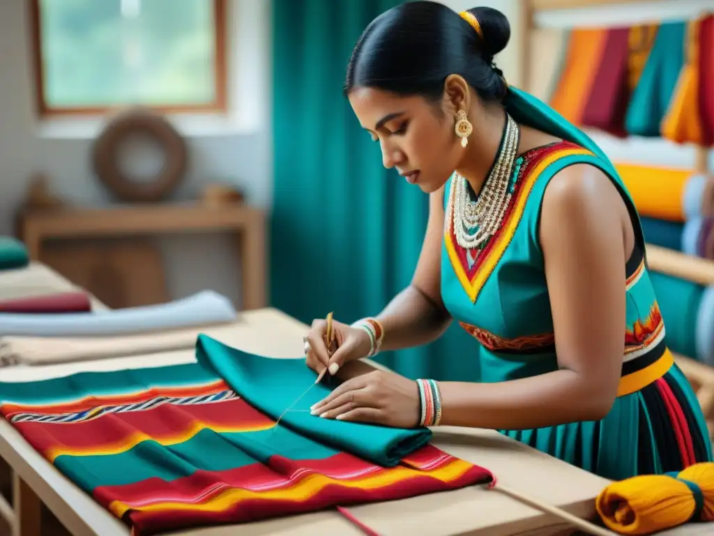 Artesanos indígenas crean prendas tradicionales en taller vibrante