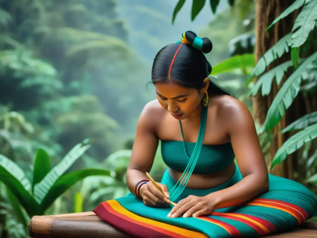 Artesanos indígenas tejiendo en la selva, enfoque en la cultura y tradición