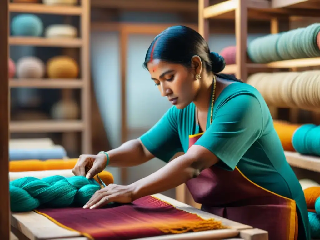 Artesanos indígenas tejiendo textiles tradicionales con tintes naturales, entre herencia cultural y economía sostenible