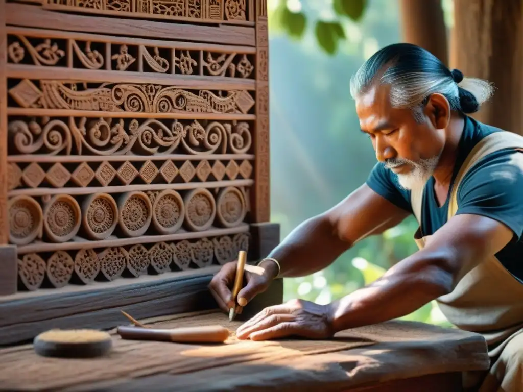Restauración ancestral: artesanos devolviendo vida a un legado Artesanos restauran tallados en estructura ancestral indígena, destacando la preservación y la historia
