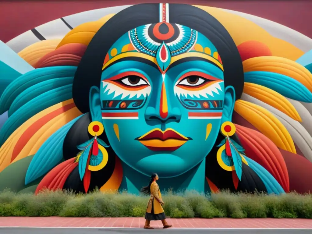 Un artista indígena crea mural con técnicas ancestrales y colores vibrantes