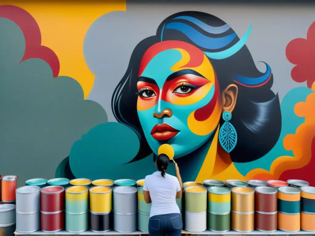 Artistas indígenas colaboran en mural vibrante, fusionando motivos tradicionales y modernos