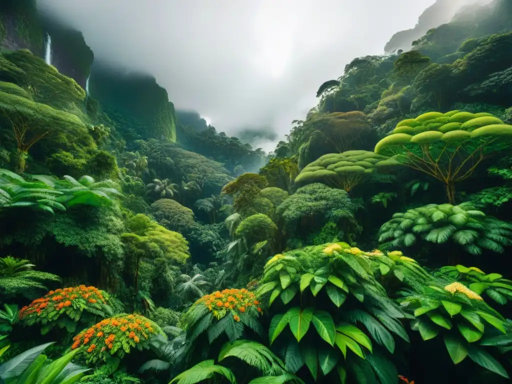 Un bosque lluvioso exuberante, lleno de vida y color