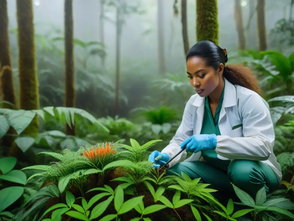 Un botánico experto recolecta plantas indígenas en la selva, destacando la conservación del conocimiento botánico indígena