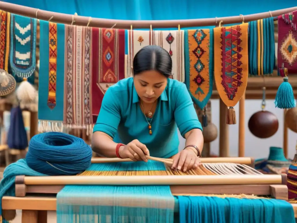 En un bullicioso mercado indígena, artesanos crean manualidades tradicionales