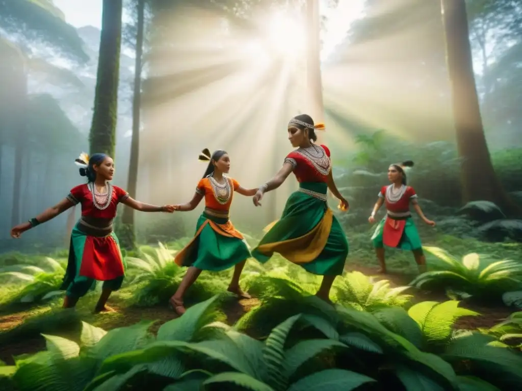 Celebración de la enseñanza a través de la danza: niños indígenas danzando en el bosque