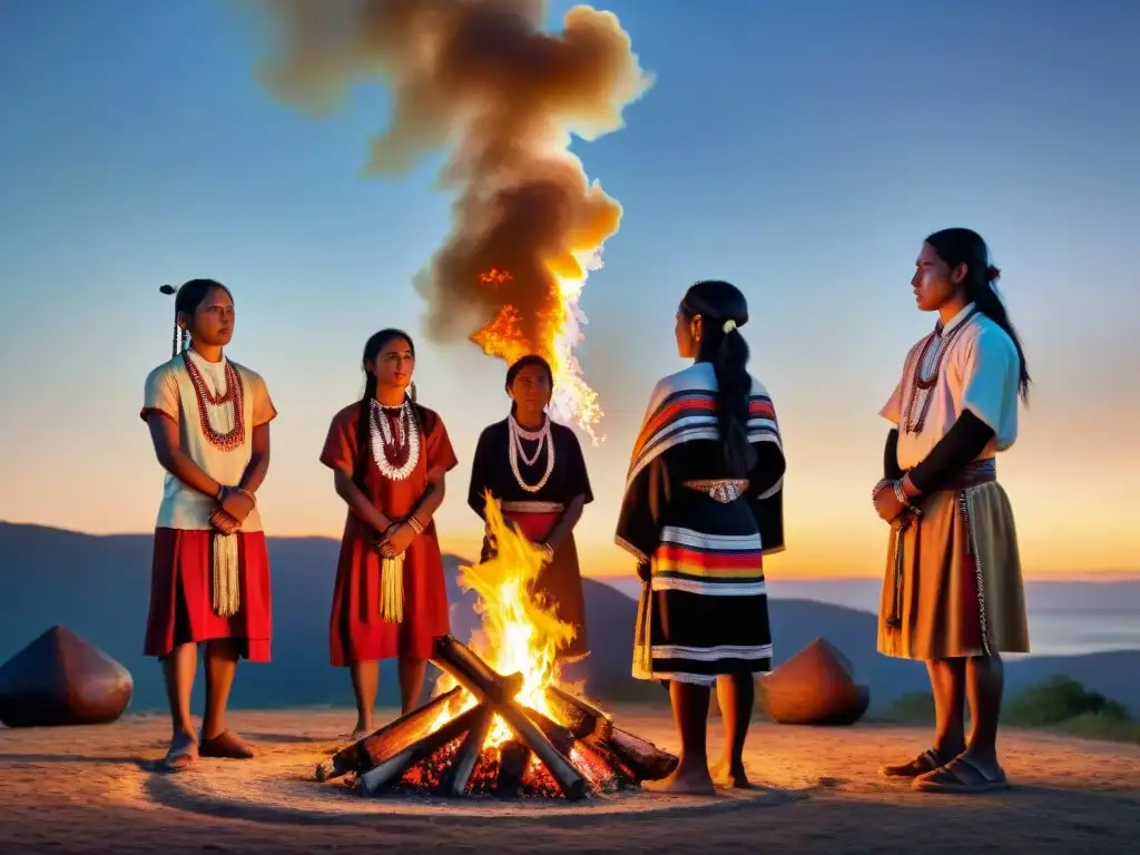 Celebración de Pasaje en Culturas Indígenas: Adolescentes alrededor del fuego, con ancianos observando