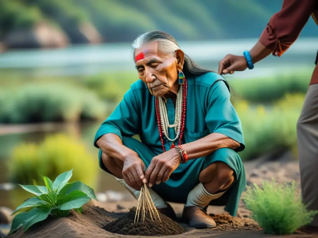 Ceremonia ancestral de conservación del agua indígena en el río