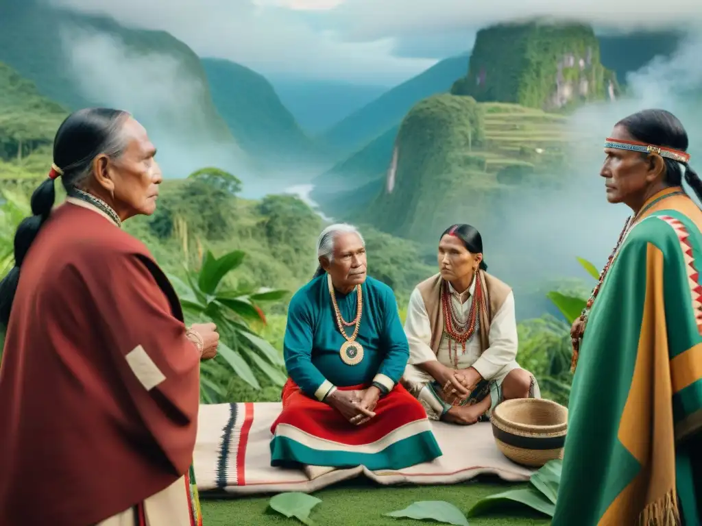 Ceremonia ancestral de ancianos indígenas en la naturaleza, Realidad Aumentada Culturas Indígenas